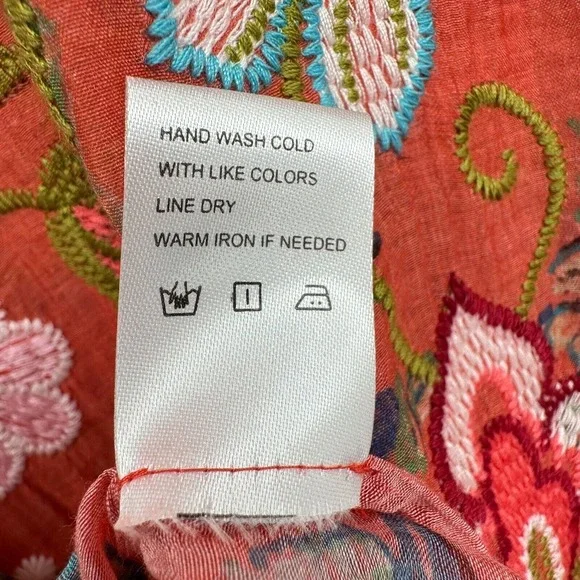 Vincente Tunic Top Shirt Blouse Size Small Embroidered Sheer Button Up Boho - Picture 15 of 16